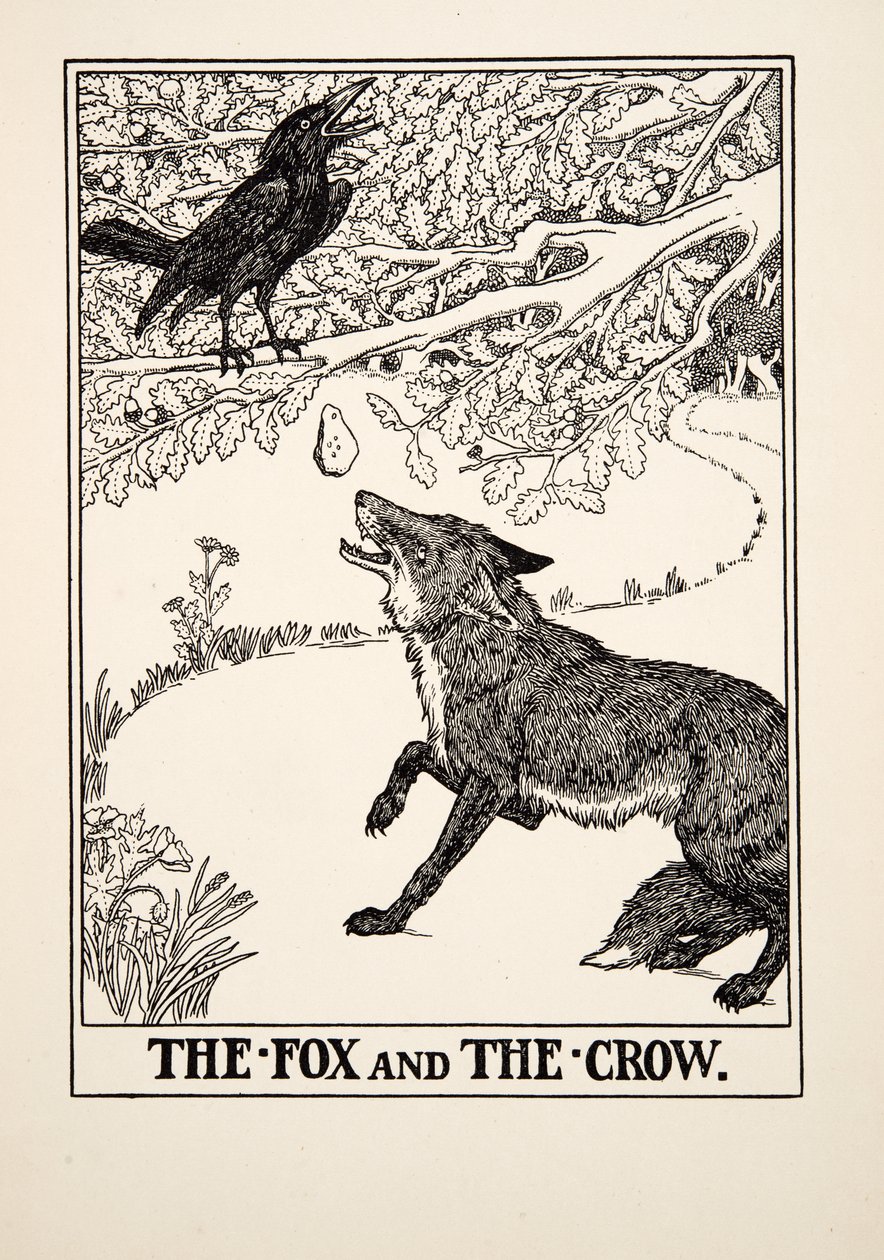 A róka és a varjú, A Hundred Fables of Aesopus, pub. 1903 alkotó: Percy J. Billingshurst