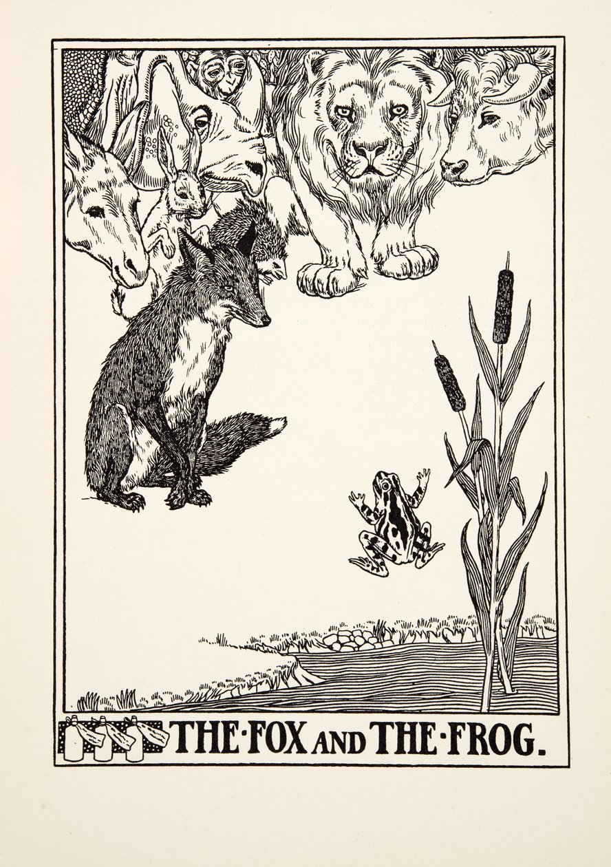 A róka és a béka, A Hundred Fables of Aesopus, pub.1903 (metszet) alkotó: Percy J. Billingshurst