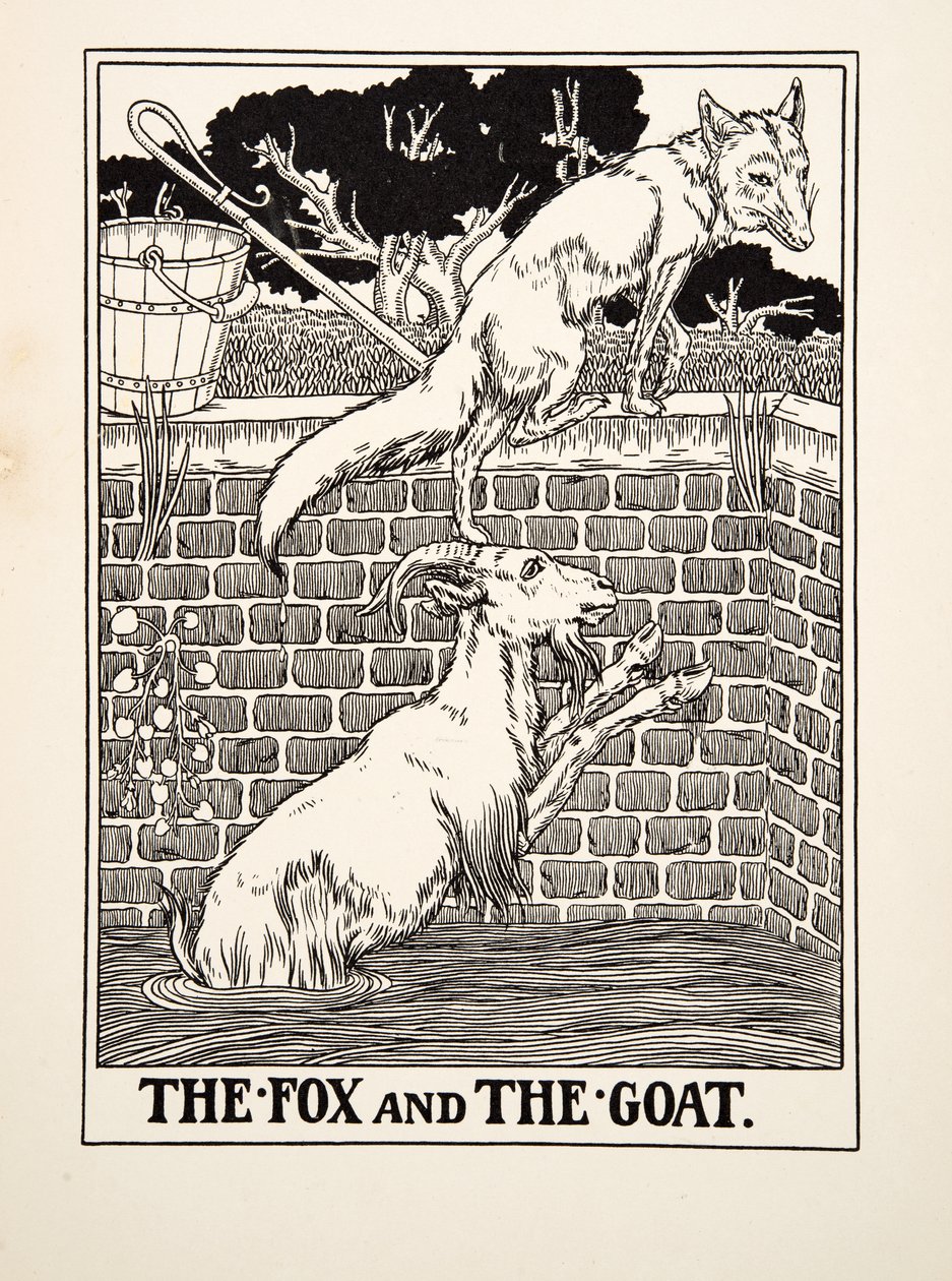 A róka és a kecske, A Hundred Fables of Aesopus, pub.1903 alkotó: Percy J. Billingshurst