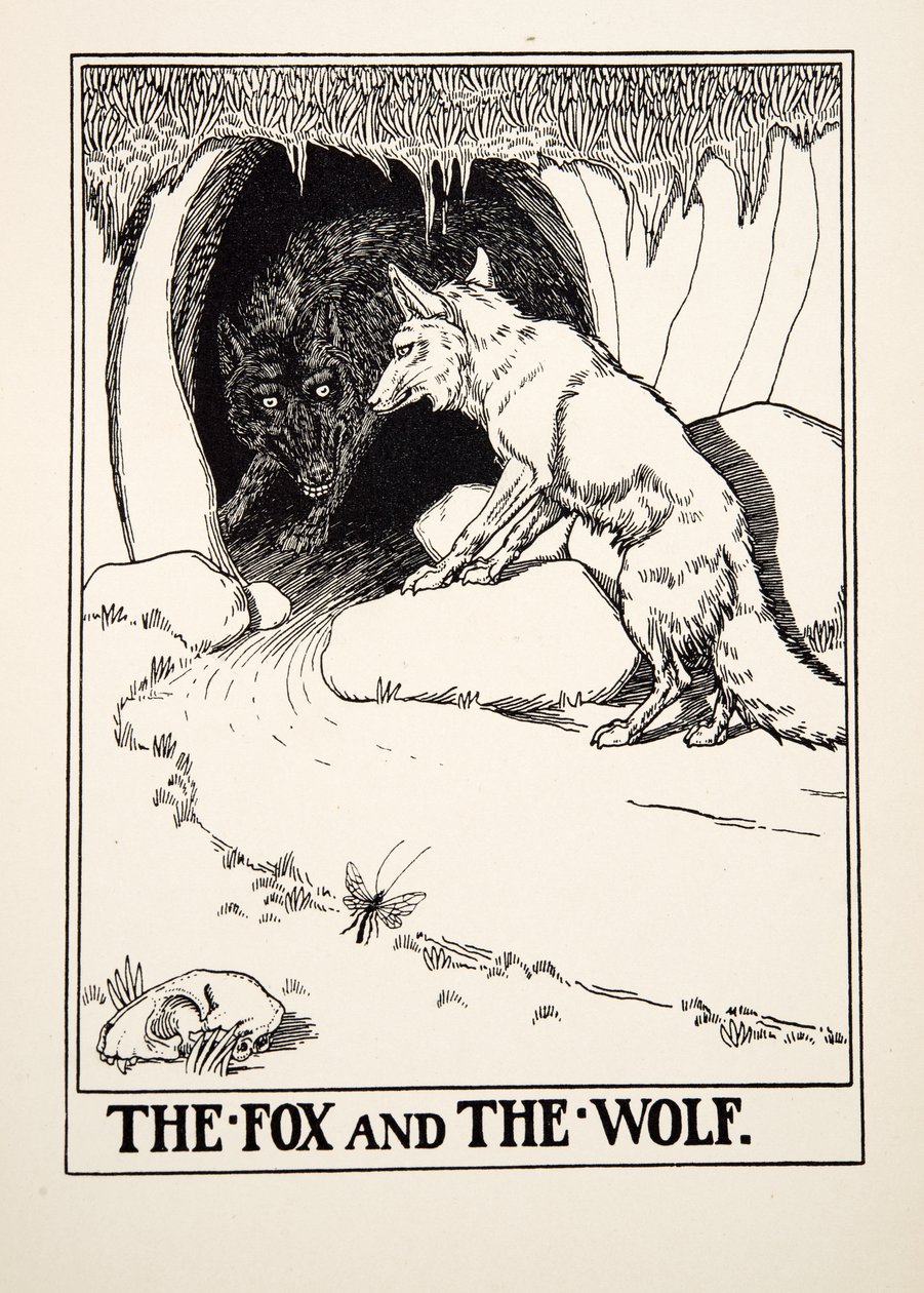 A róka és a farkas, Aiszópus száz meséjéből, pub.1903 (metszet) alkotó: Percy J. Billingshurst