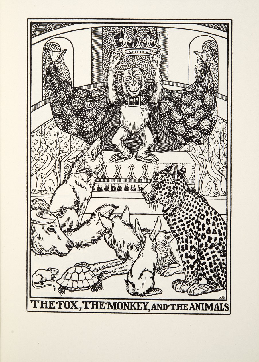The Fox, the Monkey, and the Animals, a Fontaine Fables, pub. 1905 alkotó: Percy J. Billingshurst