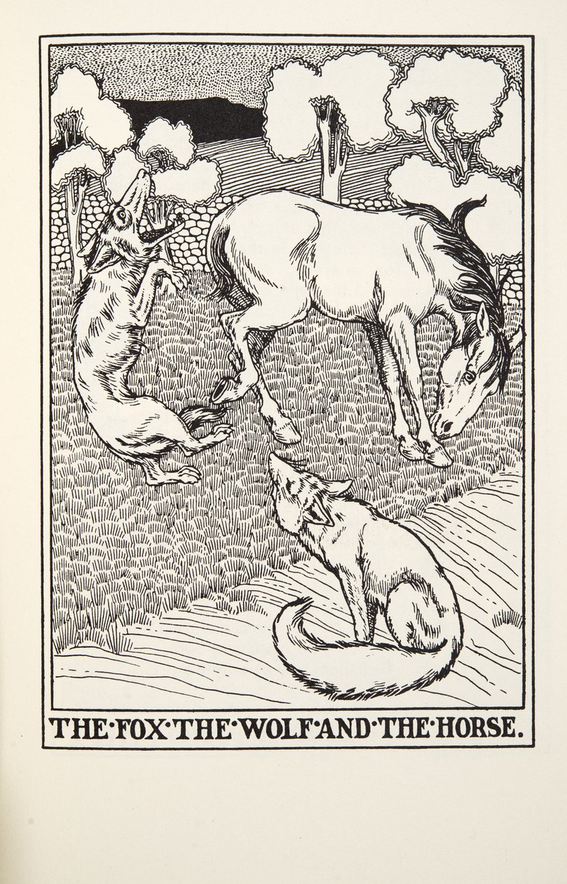 A róka, a farkas és a ló, a Fontaine Fables-ből, pub. 1905 alkotó: Percy J. Billingshurst