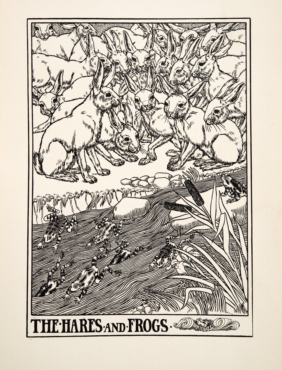 A nyulak és békák, A Hundred Fables of Aesopus, pub.1903 alkotó: Percy J. Billingshurst