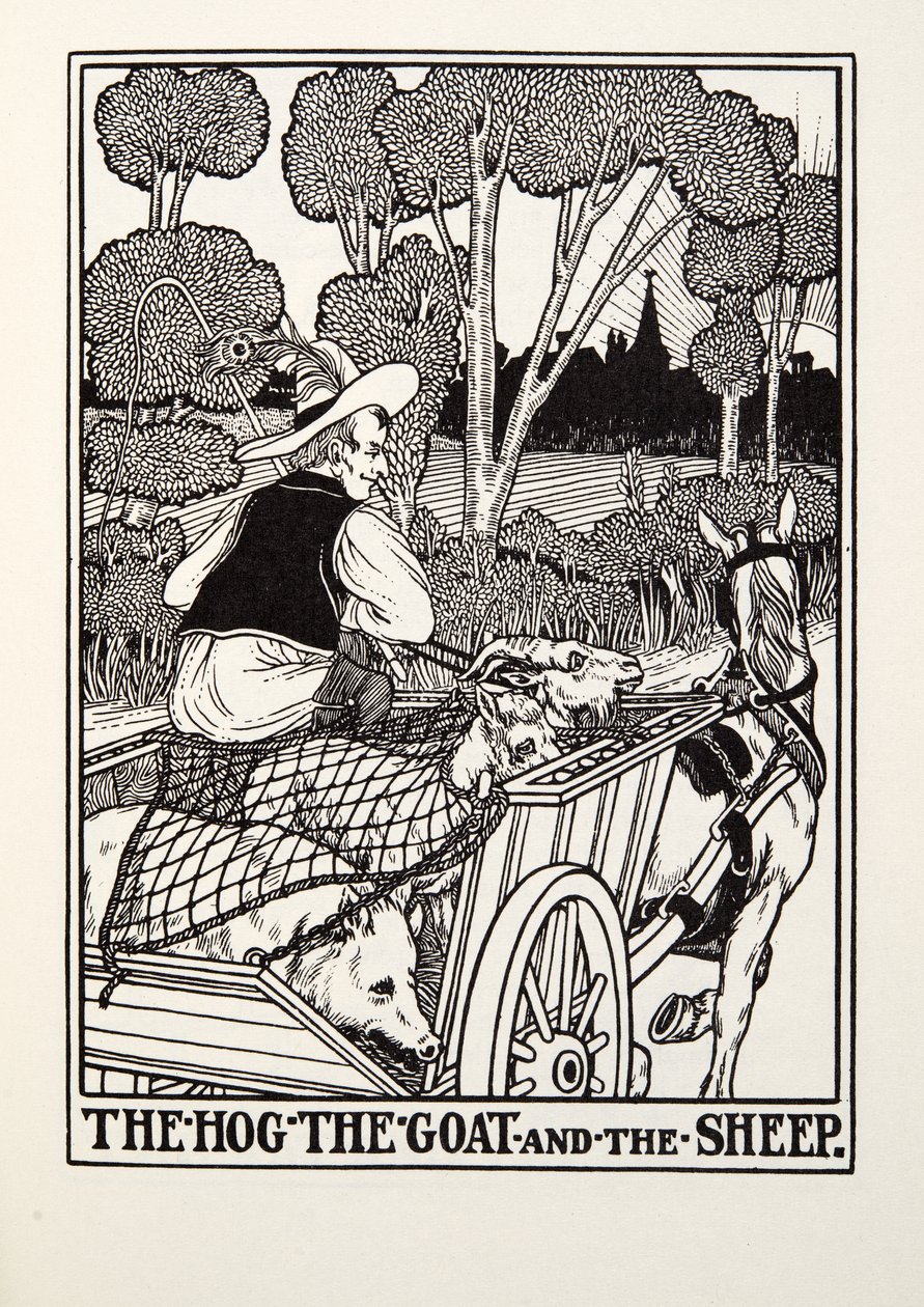 A disznó, a kecske és a bárány, a Fontaine Fables-ből, pub. 1905 alkotó: Percy J. Billingshurst