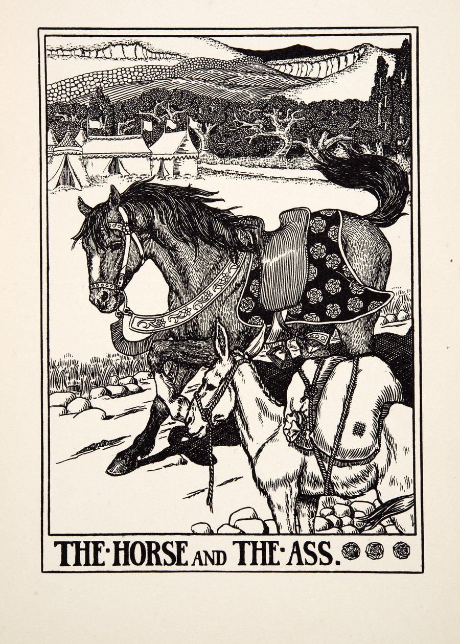 A ló és a szamár, A Hundred Fables of Aesopus, pub.1903 alkotó: Percy J. Billingshurst