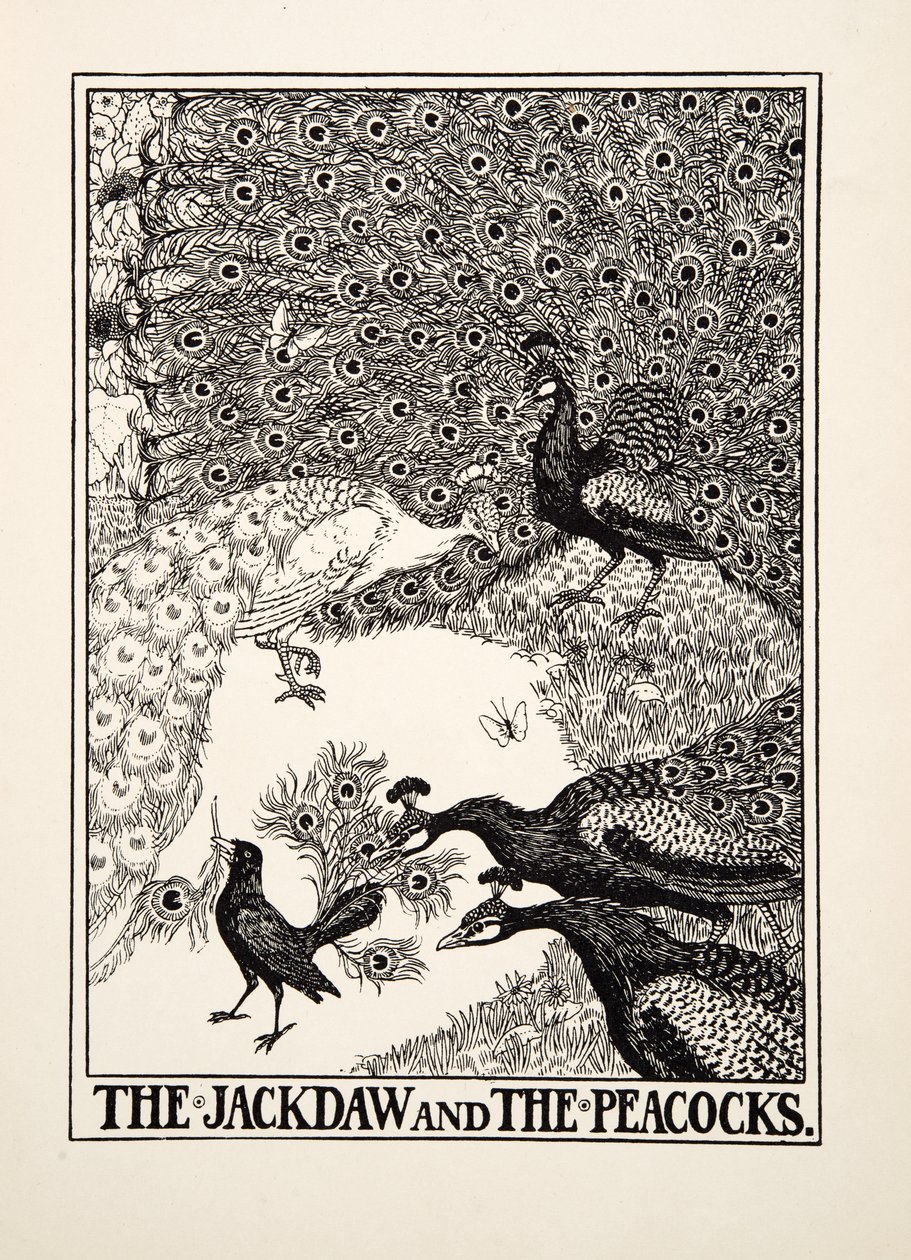 A kakas és a pávák, A Hundred Fables of Aesopus, pub.1903 alkotó: Percy J. Billingshurst