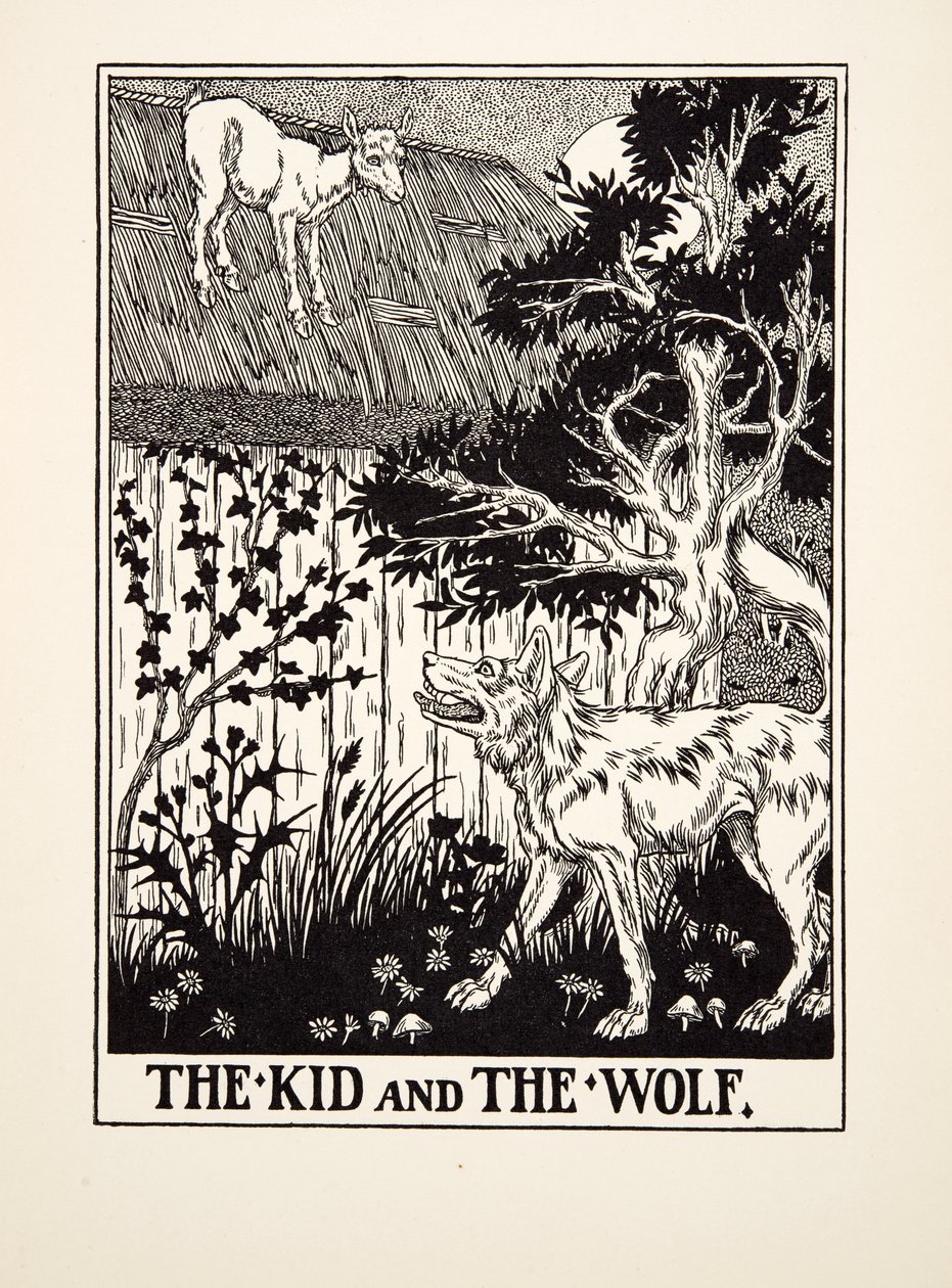 A kölyök és a farkas, A Hundred Fables of Aesopus, pub.1903 alkotó: Percy J. Billingshurst