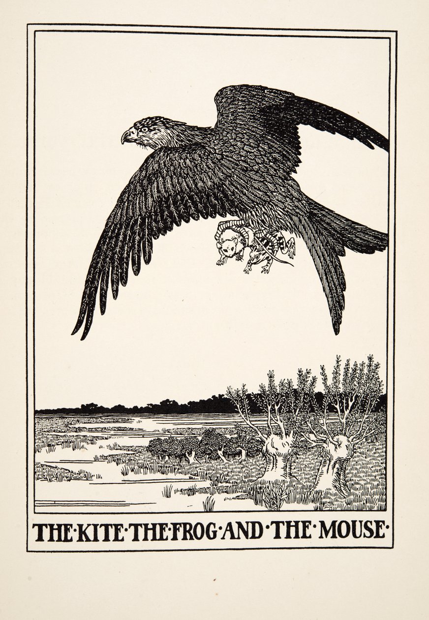 A sárkány, a béka és az egér, A Hundred Fables of Aesopus, pub.1903 alkotó: Percy J. Billingshurst
