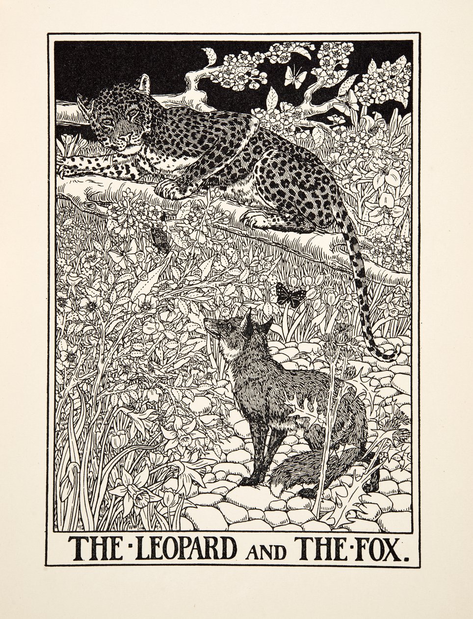 A Leopárd és a róka, A Hundred Fables of Aesopus, pub.1903 alkotó: Percy J. Billingshurst