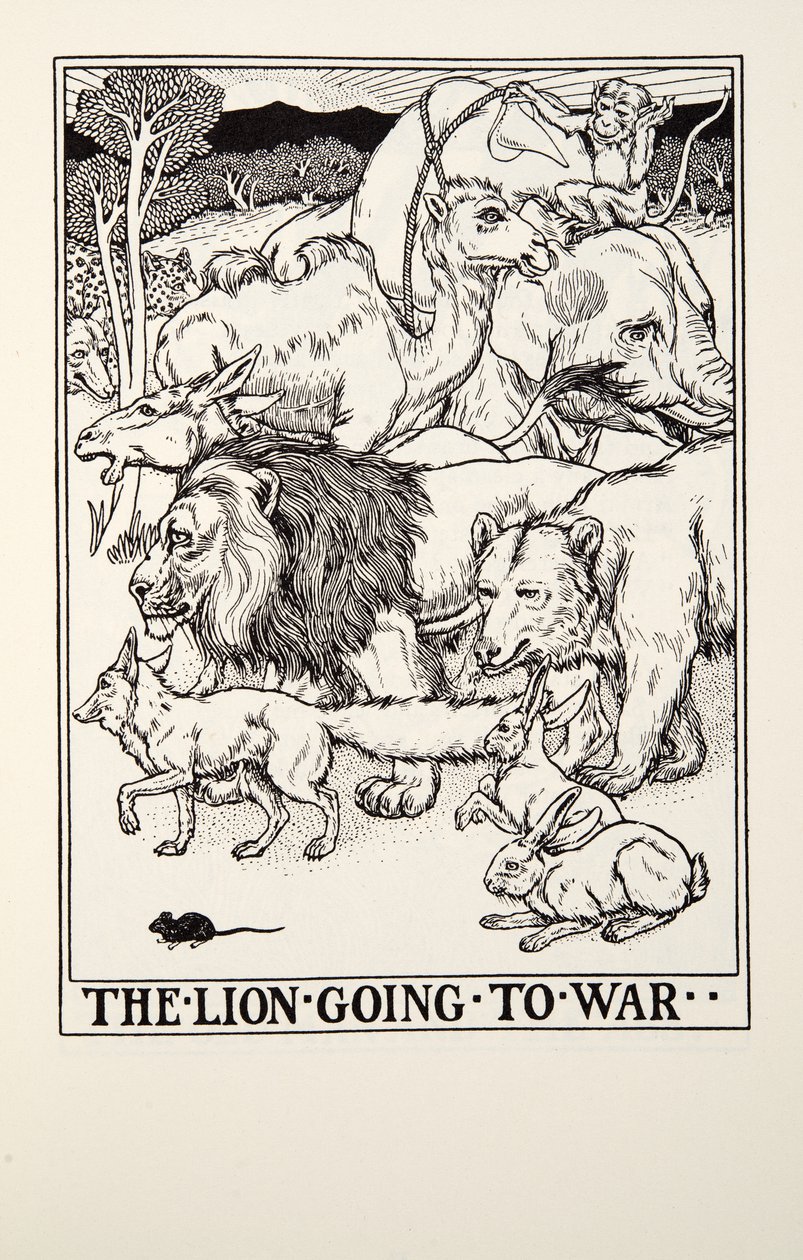 The Lion Going to War, a Fontaine Fables, kocsma. 1905 alkotó: Percy J. Billingshurst