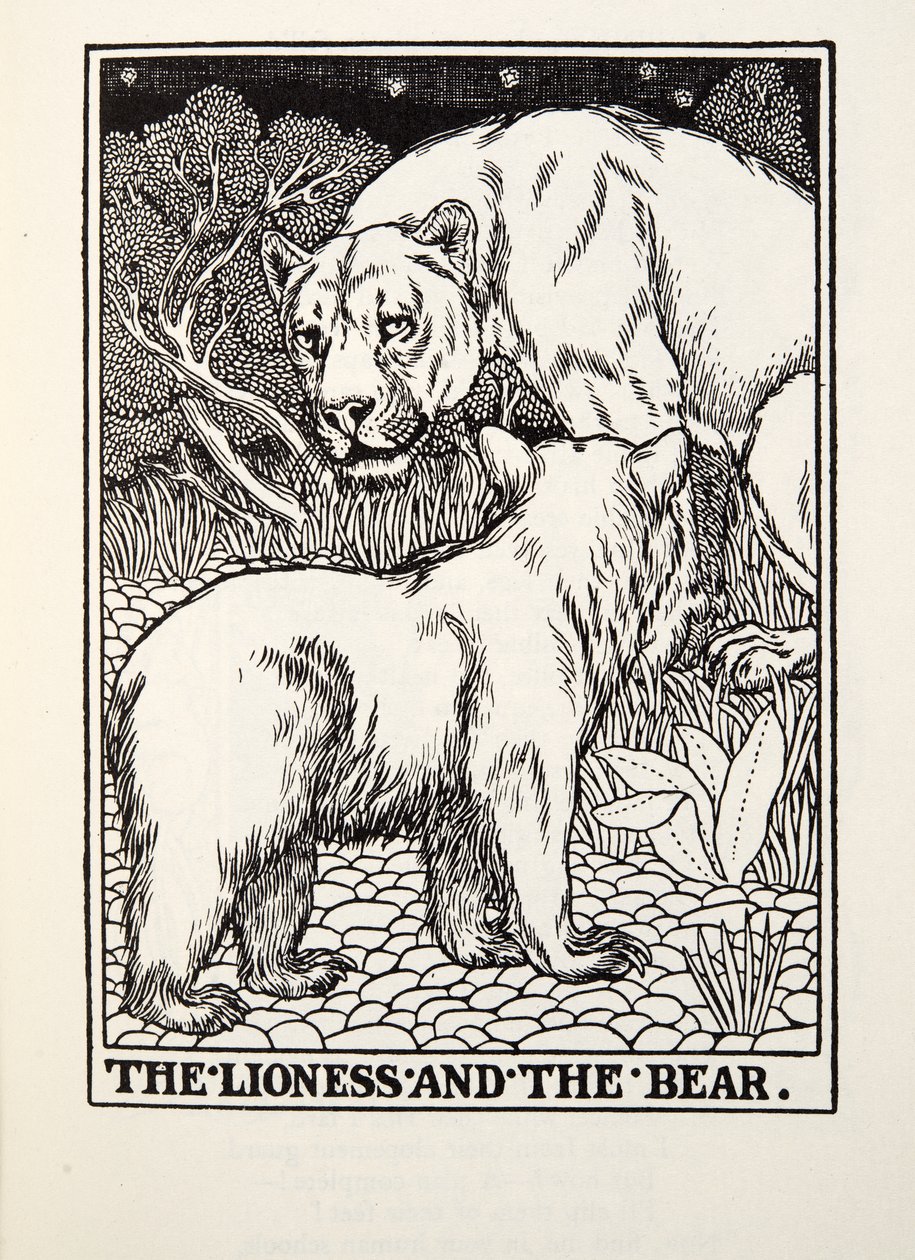Az Oroszlán és a Medve, a Fontaine Fables-ből, pub. 1905 alkotó: Percy J. Billingshurst