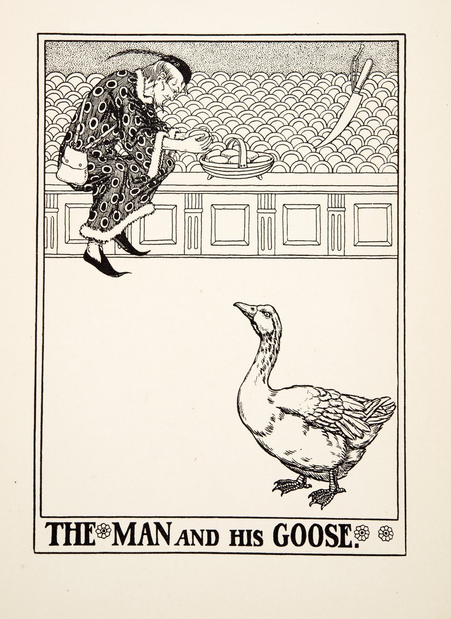 Az ember és lúdja, Aiszópus száz meséjéből, pub.1903 (metszet) alkotó: Percy J. Billingshurst