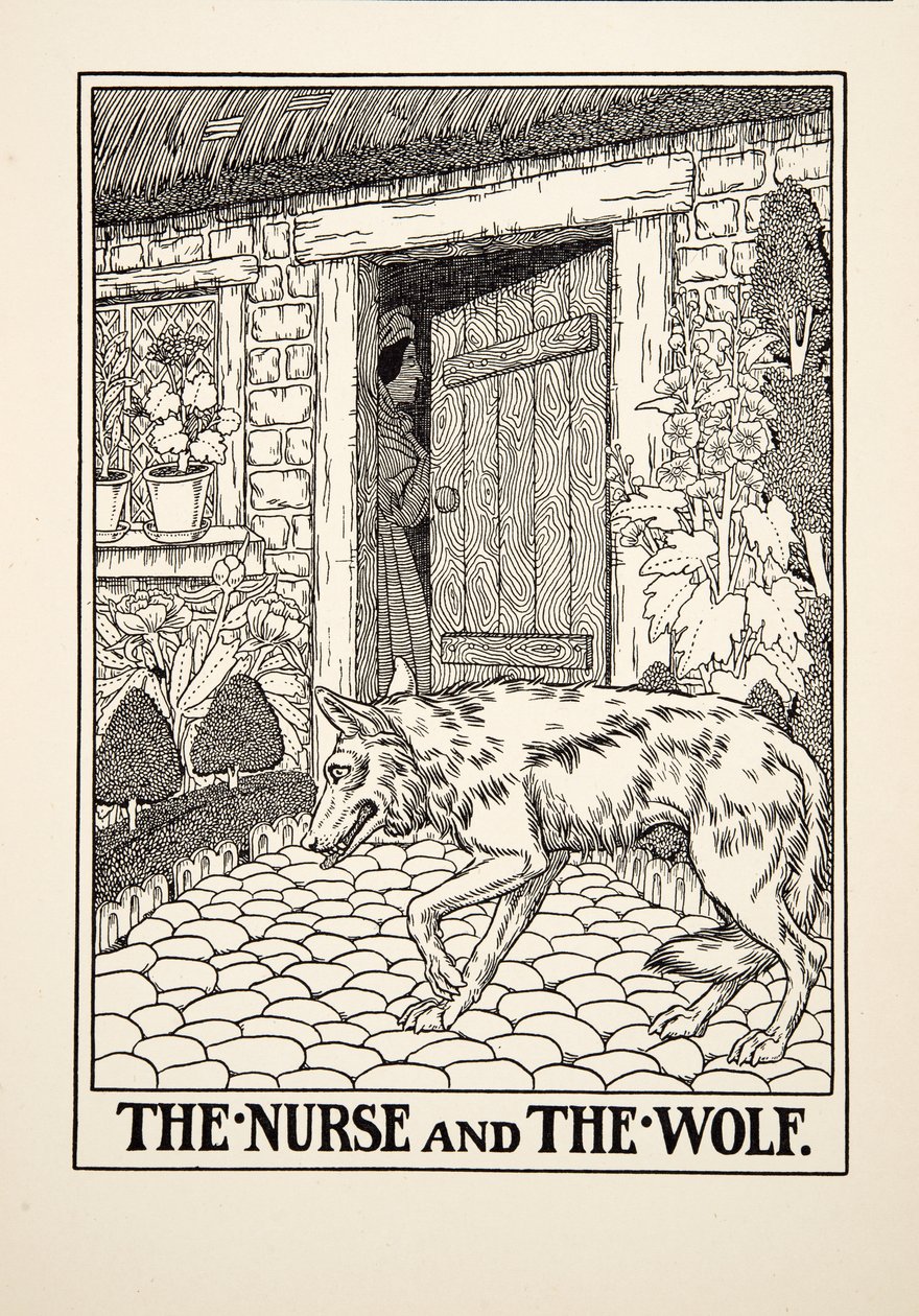 A nővér és a farkas, A Hundred Fables of Aesopus, pub.1903 alkotó: Percy J. Billingshurst