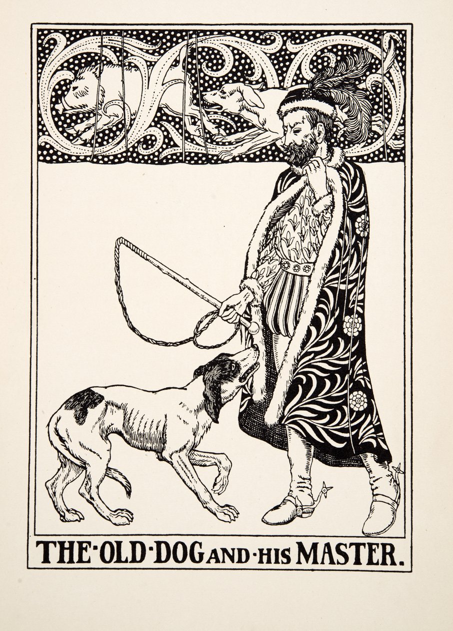 Az Öreg kutya és gazdája, A Hundred Fables of Aesopus, pub.1903 alkotó: Percy J. Billingshurst