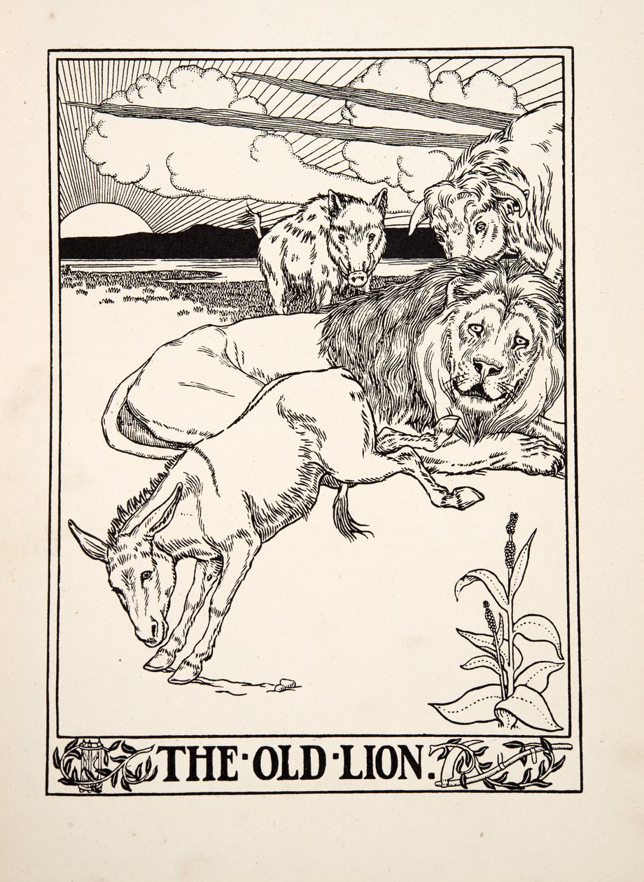 Az Öreg Oroszlán, Aesopus száz meséjéből, pub.1903 alkotó: Percy J. Billingshurst