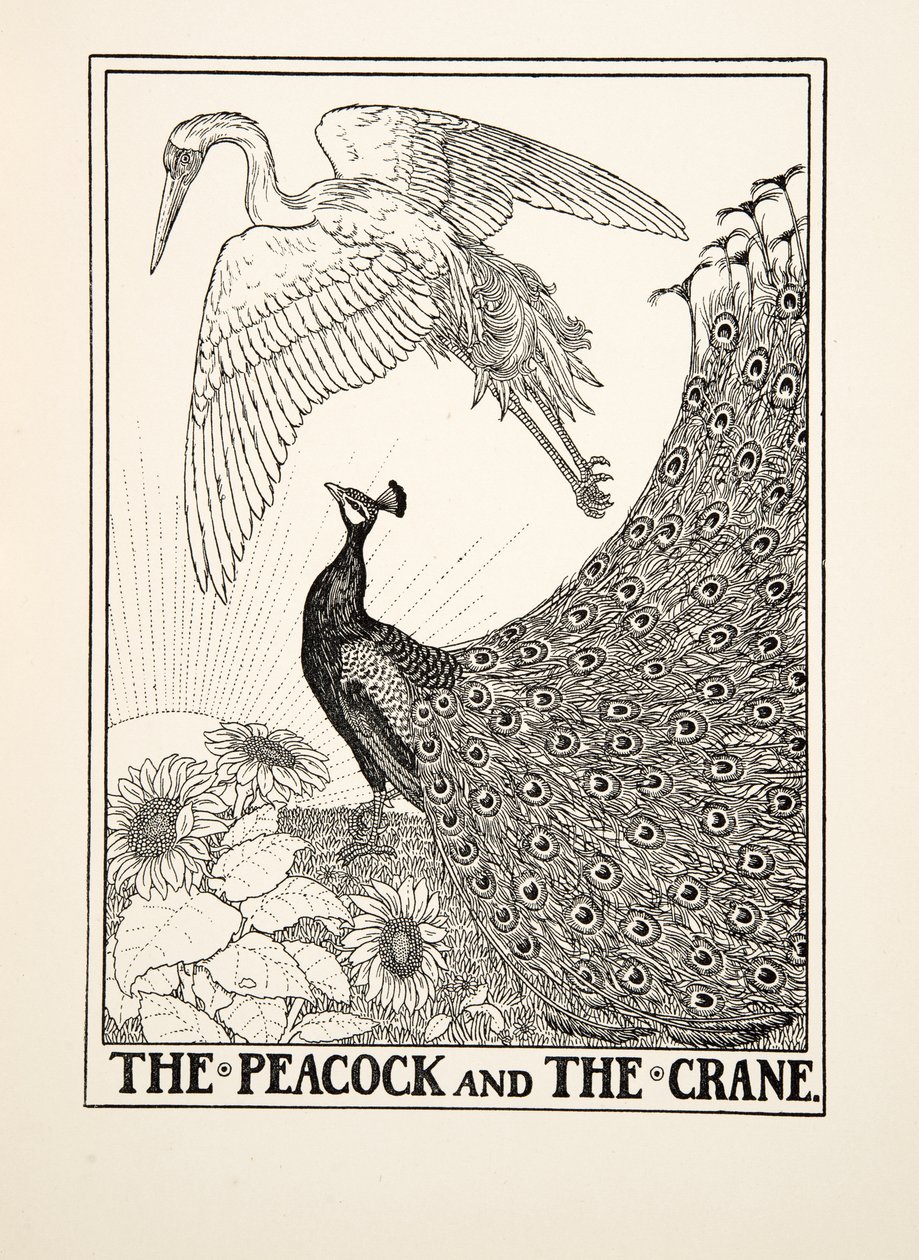 A páva és a daru, A Hundred Fables of Aesopus, pub.1903 alkotó: Percy J. Billingshurst