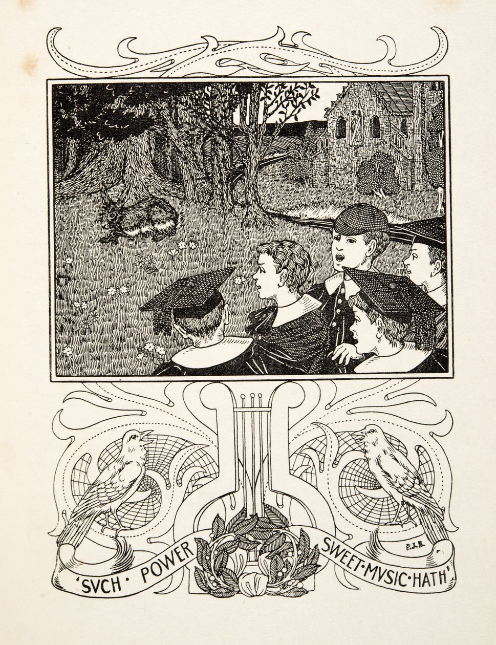 A zene ereje, az Állatok száz anekdotájából, kocsma. 1924 (metszet) alkotó: Percy J. Billingshurst