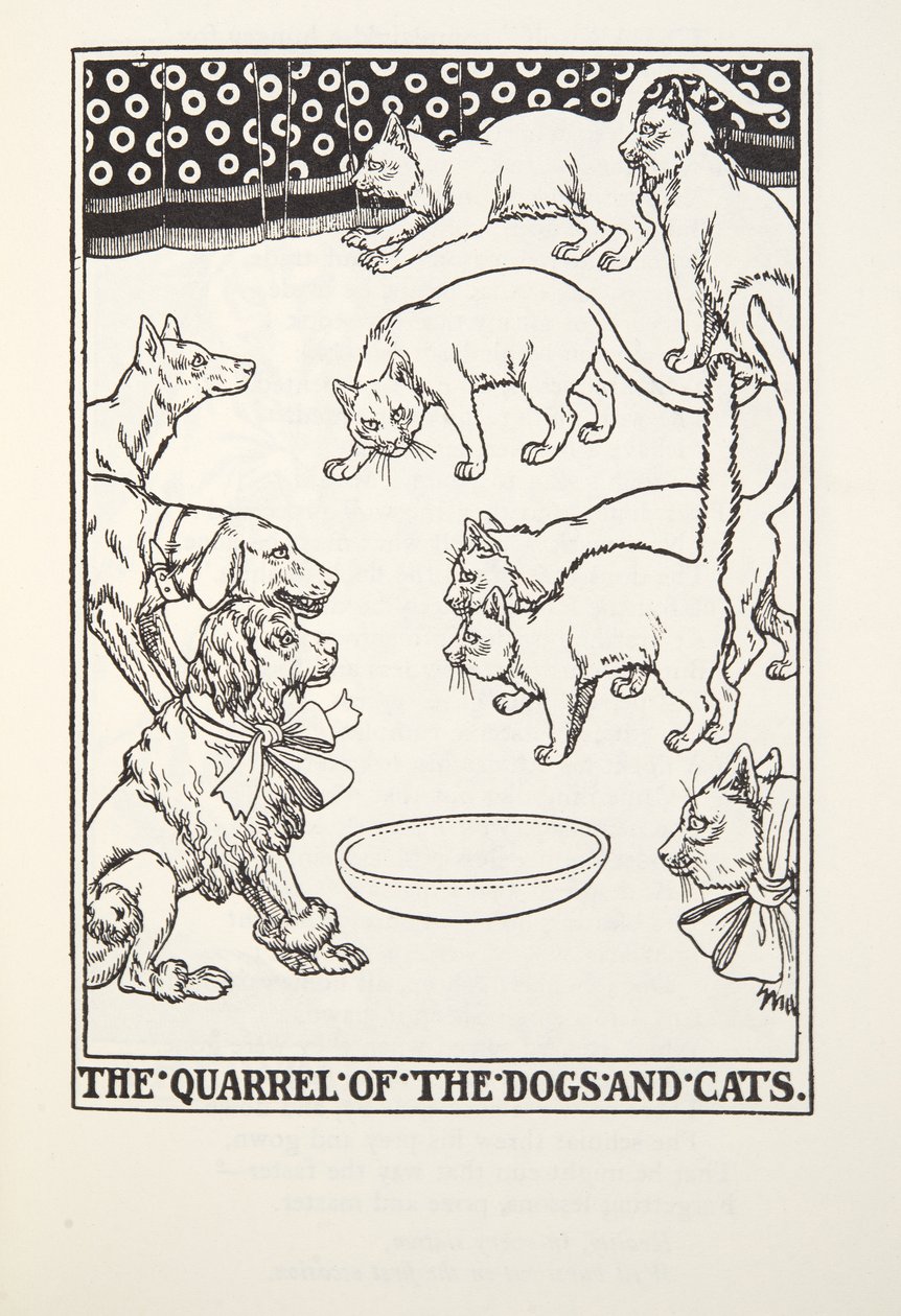 A kutyák és macskák veszekedése, a Fontaine Fables-ből, kocsma. 1905 alkotó: Percy J. Billingshurst