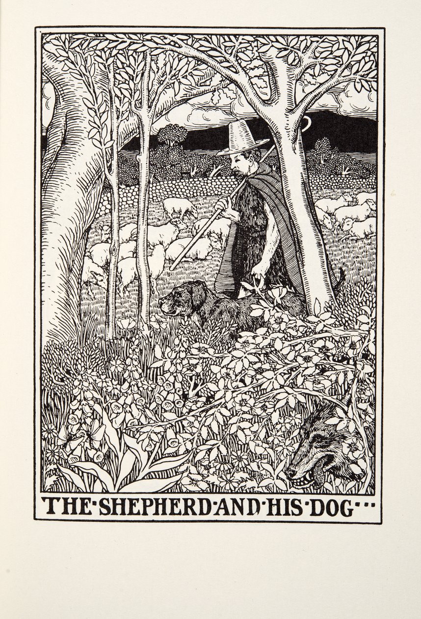 A Pásztor és kutyája, a Fontaine Fables-ből, pub. 1905 alkotó: Percy J. Billingshurst