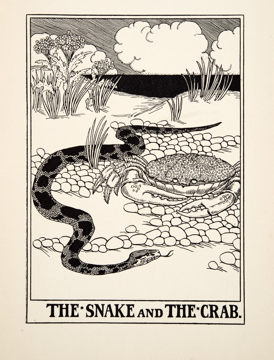 A kígyó és a rák, A Hundred Fables of Aesopus, pub.1903 alkotó: Percy J. Billingshurst