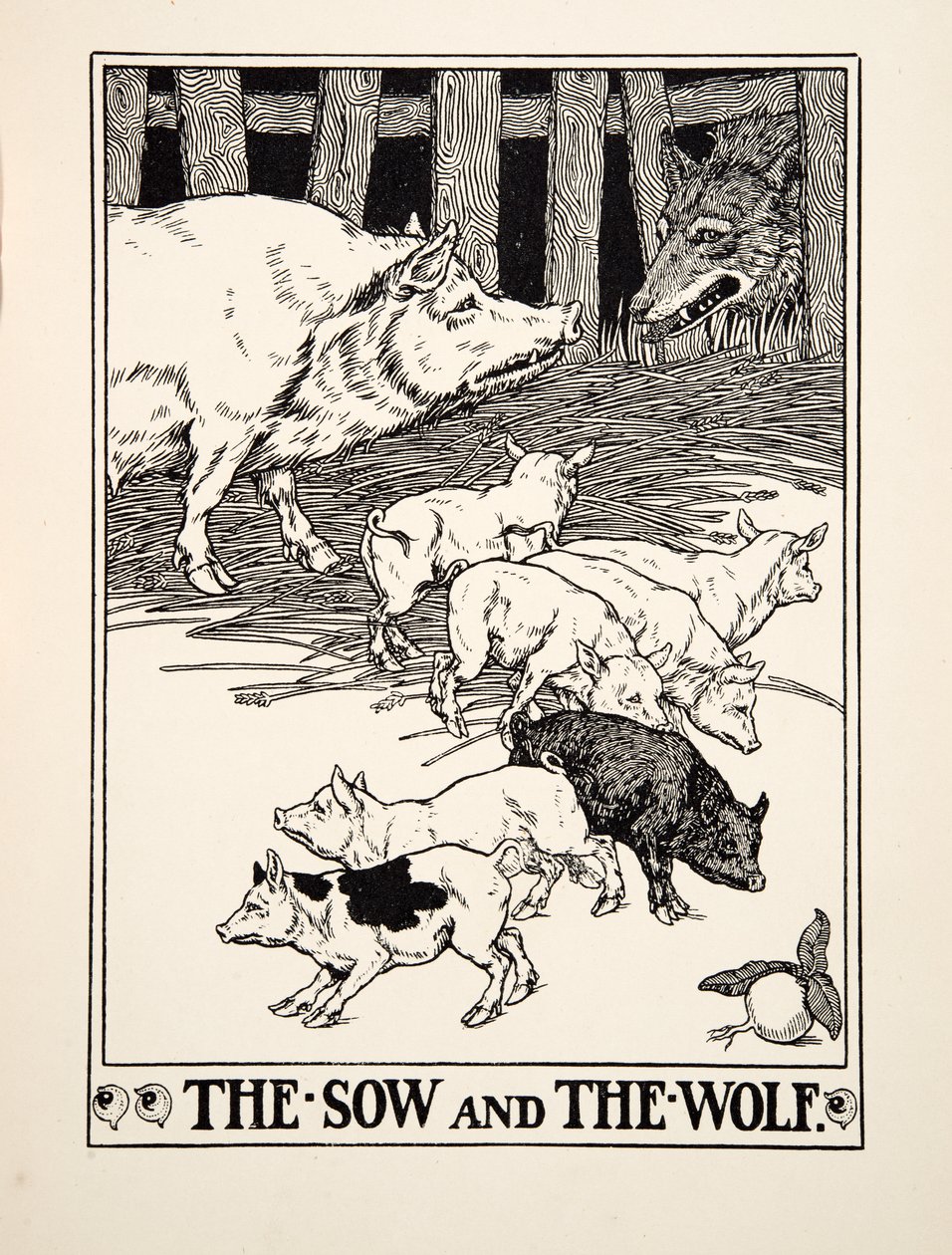 A koca és a farkas, Aiszópus száz meséjéből, pub.1903 (metszet) alkotó: Percy J. Billingshurst