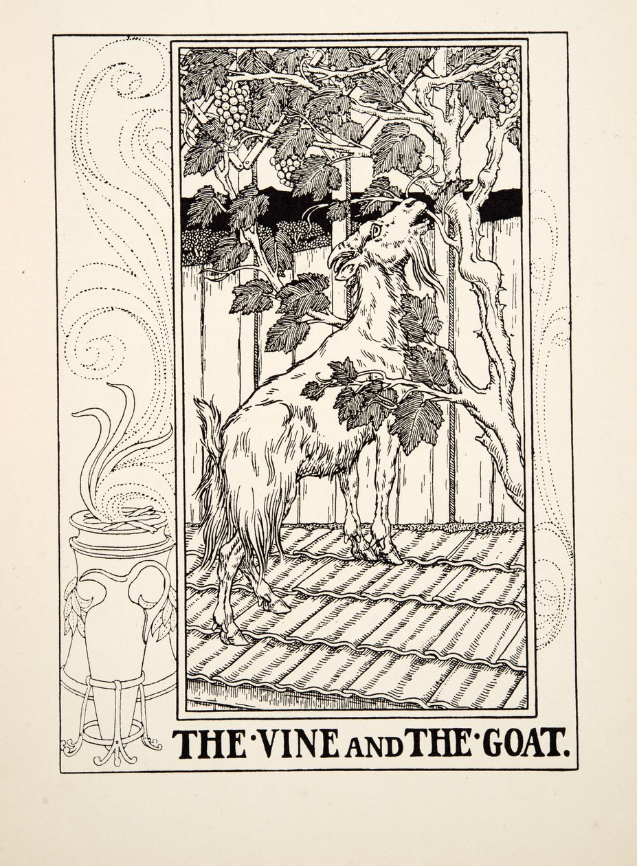 A szőlő és a kecske, A Hundred Fables of Aesopus, pub.1903 alkotó: Percy J. Billingshurst