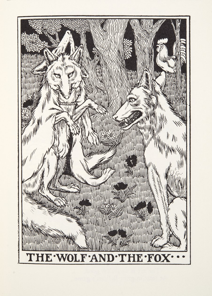 A farkas és a róka, a Fontaine Fables-ből, pub. 1905 alkotó: Percy J. Billingshurst
