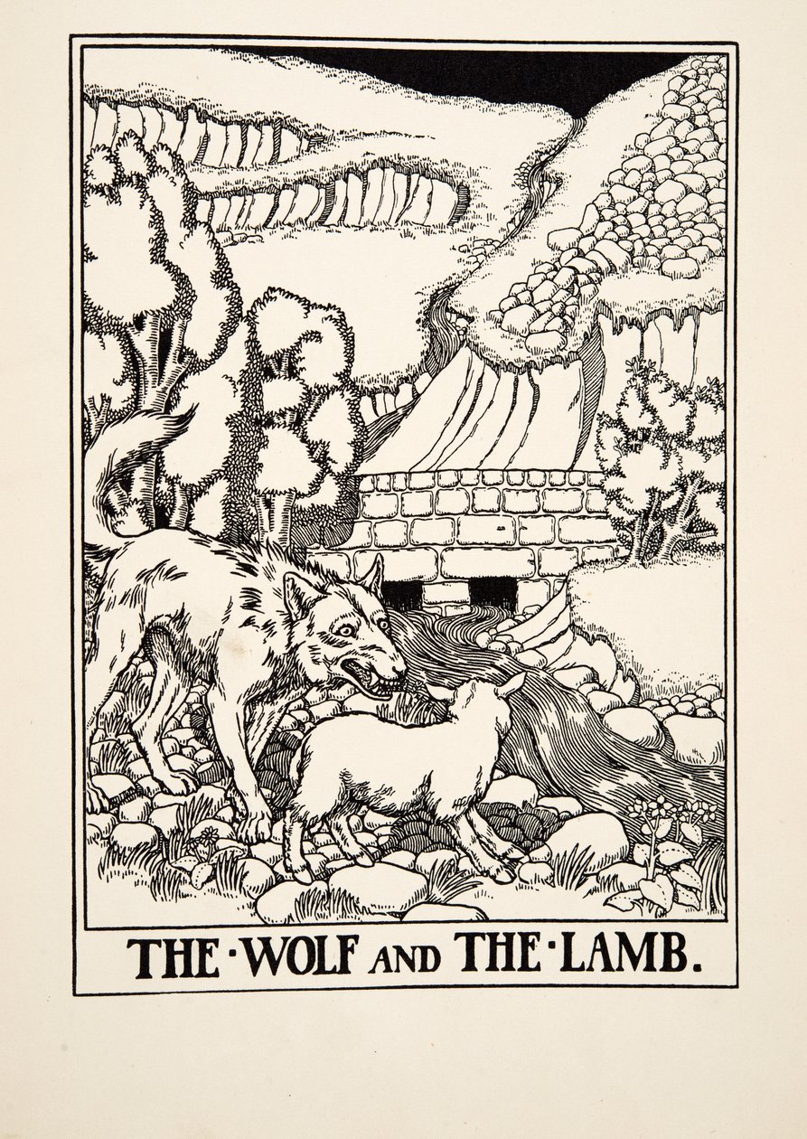 A farkas és a bárány, A Hundred Fables of Aesopus, pub.1903 alkotó: Percy J. Billingshurst