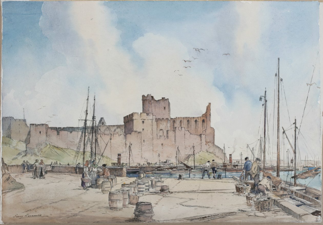 Peel Castle, Man-sziget (ceruza és akvarell papíron) alkotó: Percy Lancaster