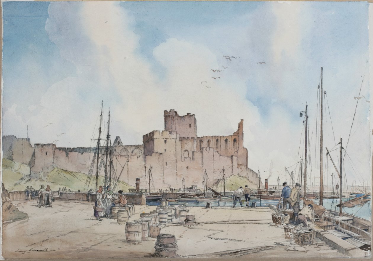 Peel Castle, Man-sziget (ceruza és akvarell papíron) alkotó: Percy Lancaster