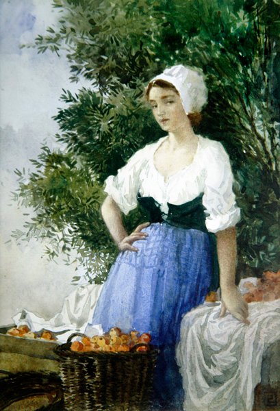A narancssárga eladó (akvarell papíron) alkotó: Percy Lancaster