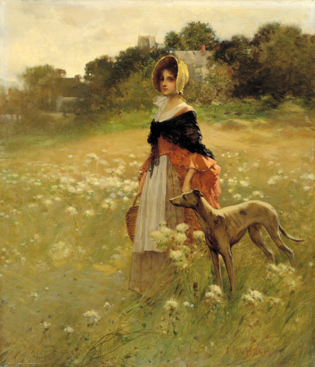 Fiatal lány és kutya, 1890. alkotó: Percy Moran