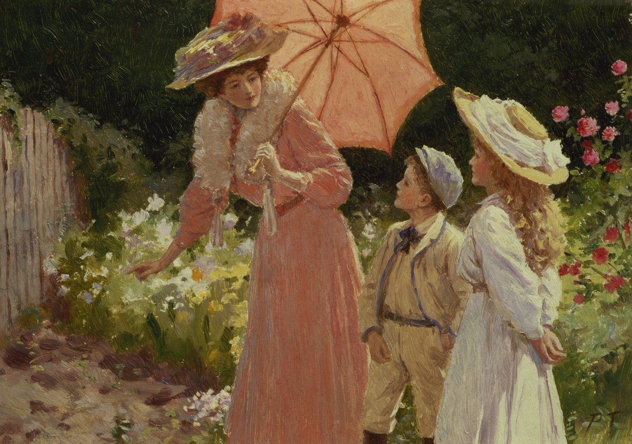 A Lady with a Parasol showing how to make a Strawberry Barrel   1402762   hu       hungarian Successfully Translated  Original: Still Life on Brown and Yellow (Champagne Bottles and Orchids) Translat: Still Life on Brown and Yellow (Champagne Bottles and O alkotó: Percy Tarrant