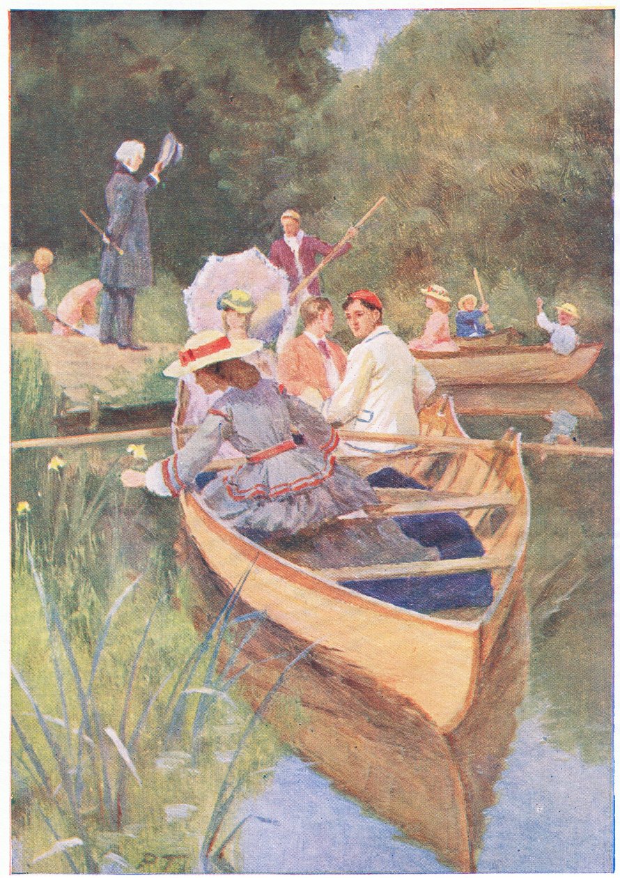 Laurie és Jo egy csónakot eveztek, az Associated Newspapers Limited által kiadott Little Women-ből, 1940 körül (színes litó) alkotó: Percy Tarrant