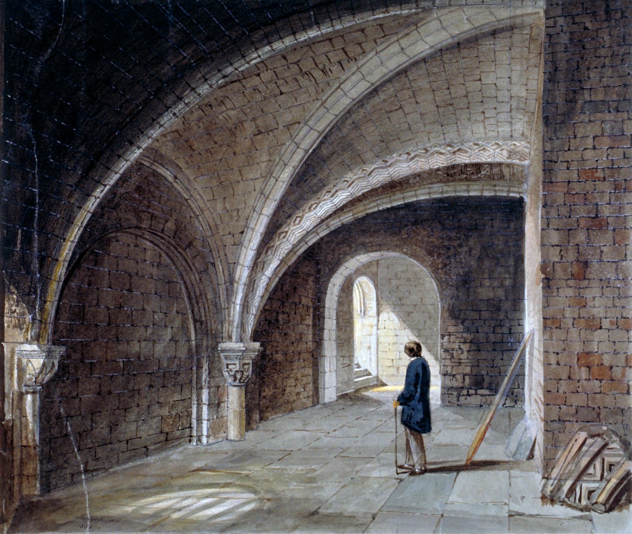 Kripta a Szent Jakab-templom alatt a falban, Wood Street Square, London City, 1855. alkotó: Percy William Justyne