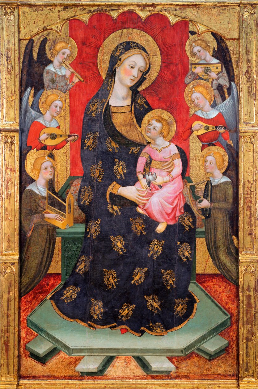 Madonna és gyermek zenész angyalokkal - Madonna zenélő angyalokkal - Pere (Pedro) Serra festménye (aktív 1357-1406 körül), kb 1380 - Tempera a panelen - Museu Nacional d