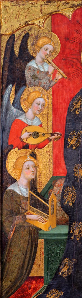 Madonna zenész angyalokkal körülvéve - Angyalok részlete - Madonna zenélő angyalokkal (Részlet) - Pere Serra festménye (aktív 1357-1406 körül), kb 1380 - Tempera a panelen - Museu Nacional d