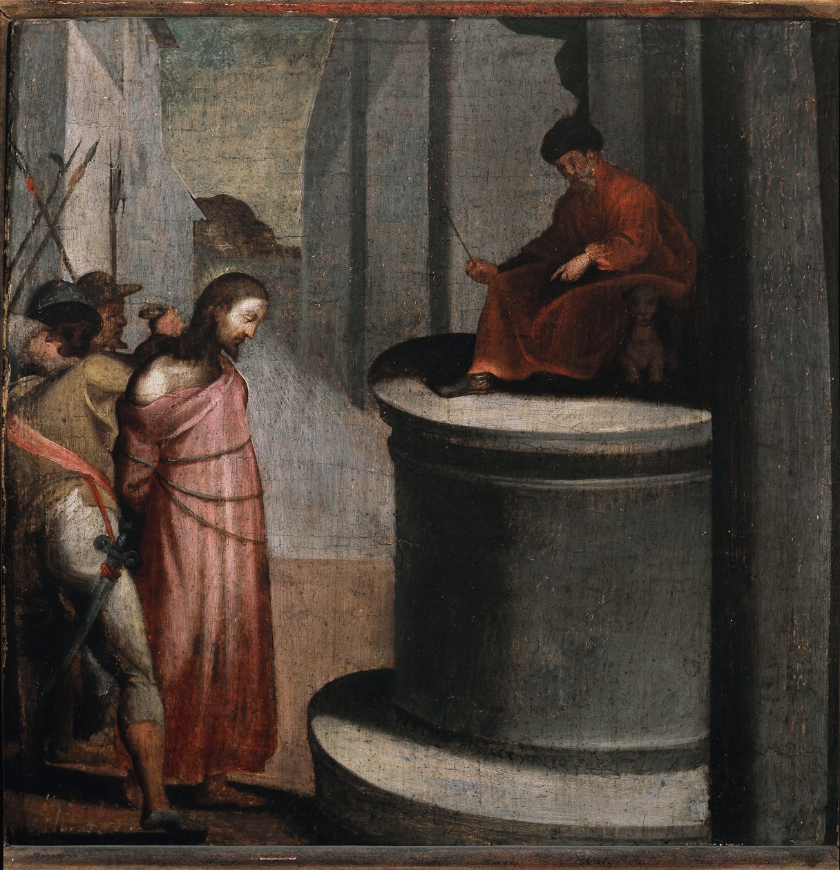 Krisztus szenvedése: Jézus és Poncius Pilátus (olaj, fa alkotó: Perino del Vaga