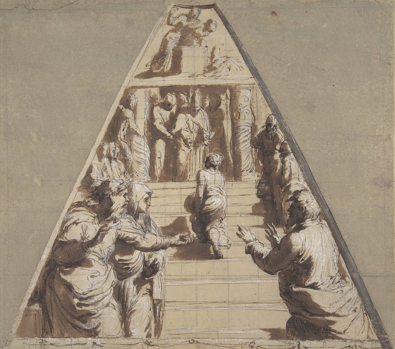 A Szűz bemutatása a lenti templomban, Ábrahám Izsák feláldozására készül, 1520. alkotó: Perino del Vaga