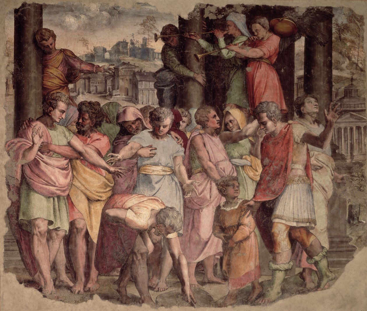 Büszke Tarquinius megalapította Jupiter templomát a Capitolium-dombon, 1525 körül alkotó: Perino del Vaga