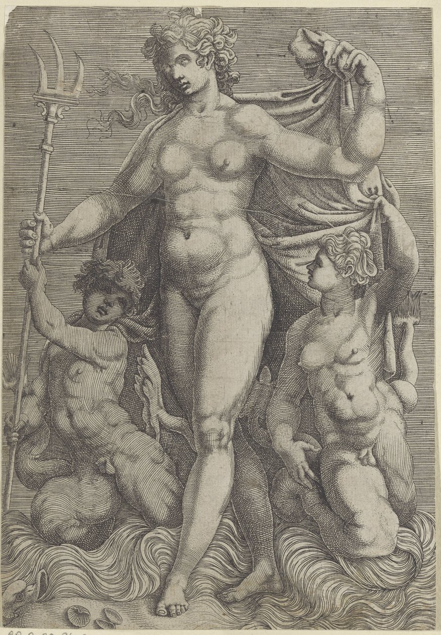 Thetis két tritonnal Neptunusz és Thetis tengeri istenekkel és csikóhalakkal (sorozat címe) alkotó: Perino del Vaga