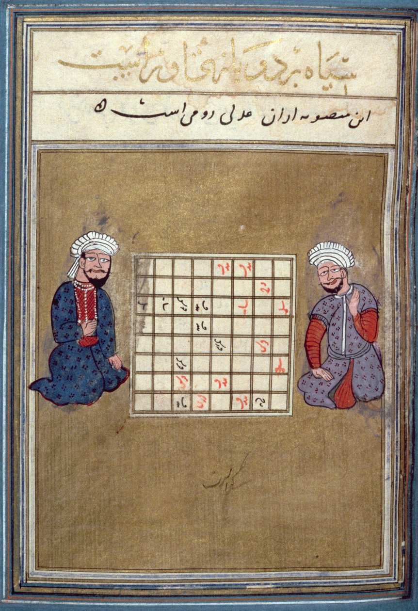 Sakkjátékosok, oldal a sakkról szóló traktátusból, korai Safavid, 16. század második fele alkotó: Persian School