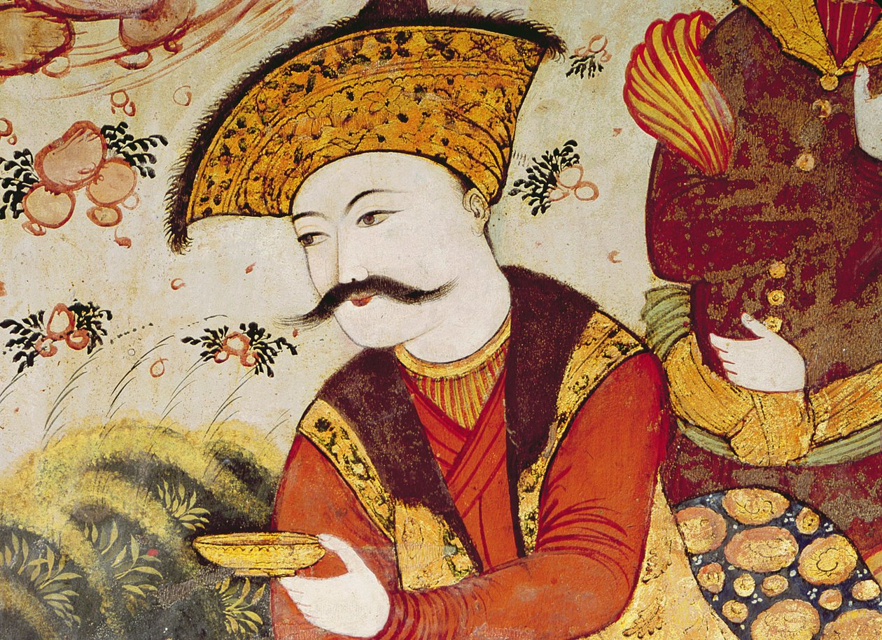 I. Abbas sah (1588-1629) és egy udvaronc, aki gyümölcsöt és italt kínál (az 155563-as részlet, amelyen a sah feje látható) alkotó: Persian School