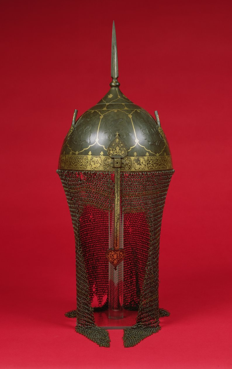 Sisak láncvédővel, Safavid Period (aranyozott, acél és sárgaréz) alkotó: Persian School