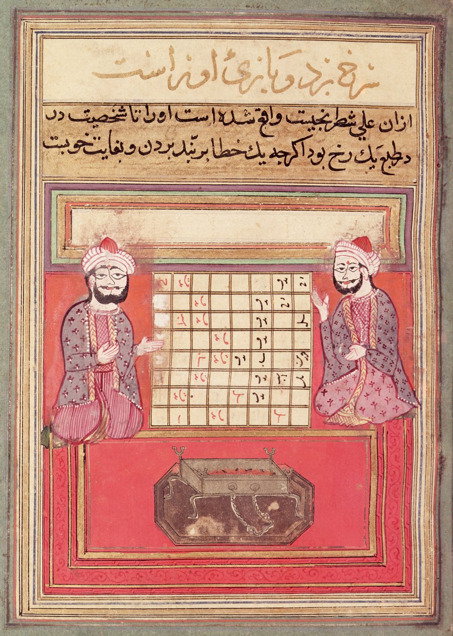 Illusztrálás egy sakkról szóló perzsa értekezésből, esetleg 14. századi (toll, wc és tinta papíron) alkotó: Persian School