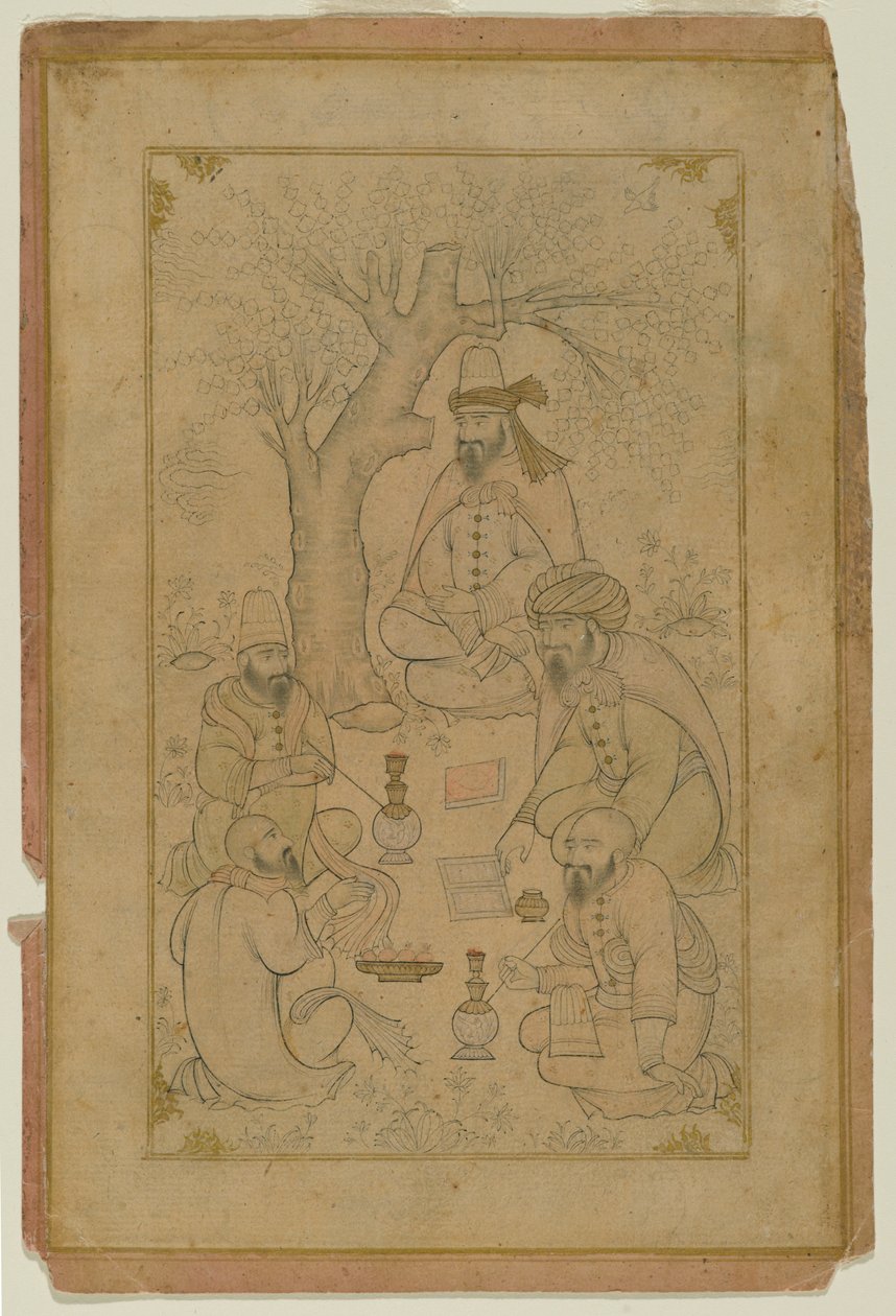 Dervisek összejövetele, 17. század közepe (tinta és világos színű mosás papíron) alkotó: Persian School