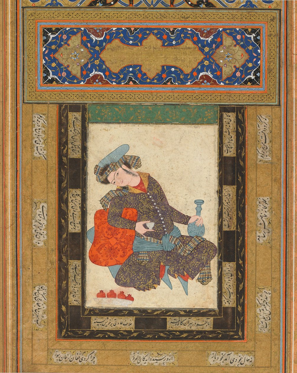 Fekvő ifjúság, Irán, Szafavida-korszak, 1600-1610 körül (átlátszatlan akvarell, tinta és arany papíron) alkotó: Persian School