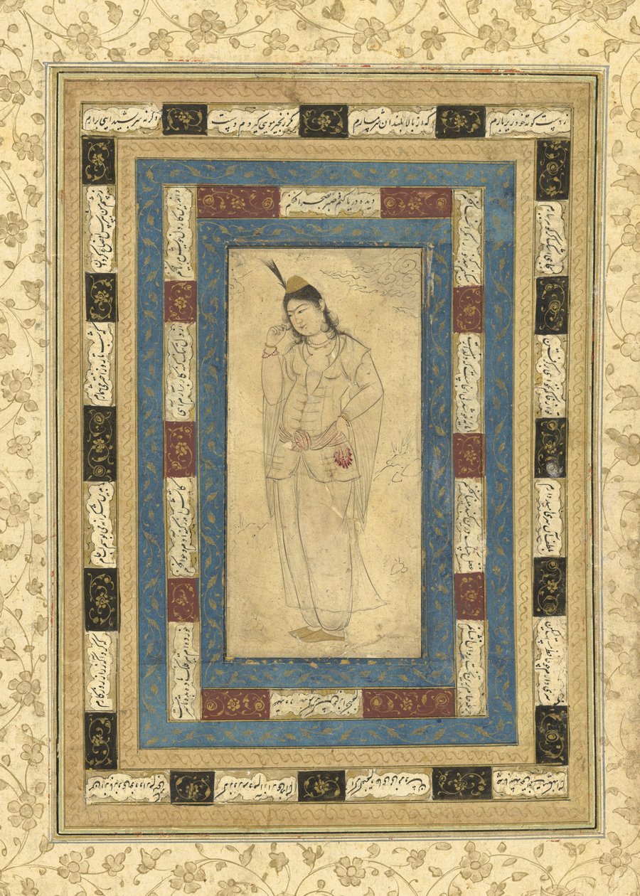 Álló hölgy, Iszfahán, 1620-25 körül (tinta, átlátszatlan wc és arany papíron) alkotó: Persian School