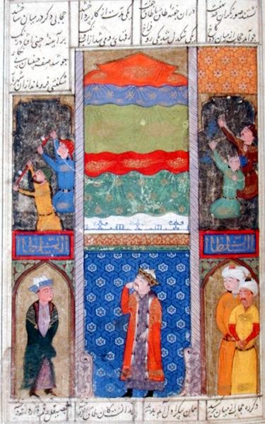 Falfestő verseny a Rum és Chin férfiai között, Nizami Ganjavi „Khamsa” című művéből, 1465-75 körül (guache papíron) alkotó: Persian School