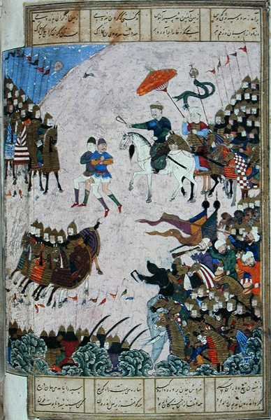 Csata Isfandiyar és Arjasp között, illusztráció a „Shahnama” (Királyok könyvéből), Abu